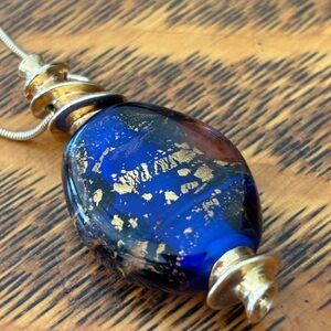Murano style Blue and Gold Pendant Necklace
